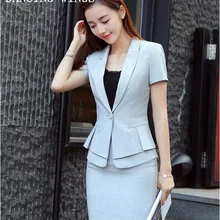 Новинка, черный, серый летний деловой блейзер с коротким рукавом и юбка из органической кожи для женщин, Офисная Рабочая одежда, униформа, наряды