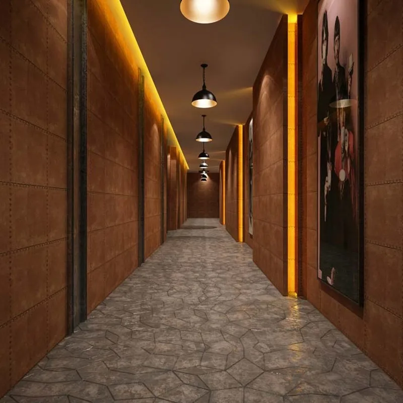 

Free Shipping Features old industrial style imitation iron leather 3D stereo wallpaper restaurant hotel room theme wallpaper