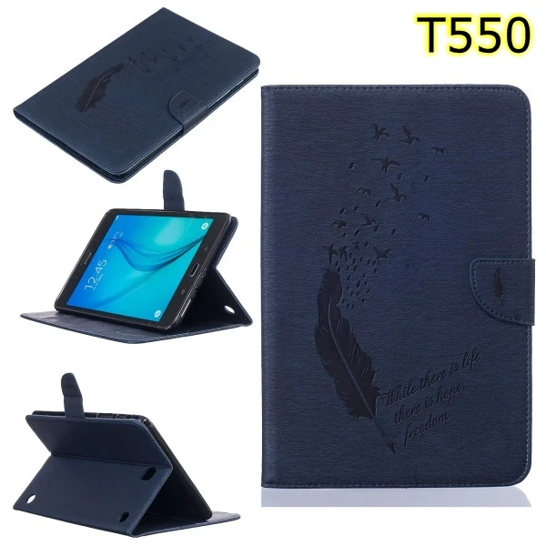 

Fashion business Feather Little Bird flower wallet card leather Stand cover Case for Samsung Galaxy Tab A 9.7 T555 T550 SM-T550
