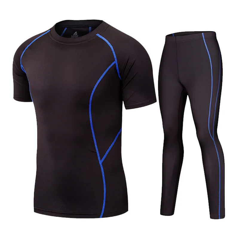 LIDONG New Short Sleeve Compression Tracksuit Fitness Tight Running Set T-shirt Legging Men's Sportswear Gym Sport Suit5