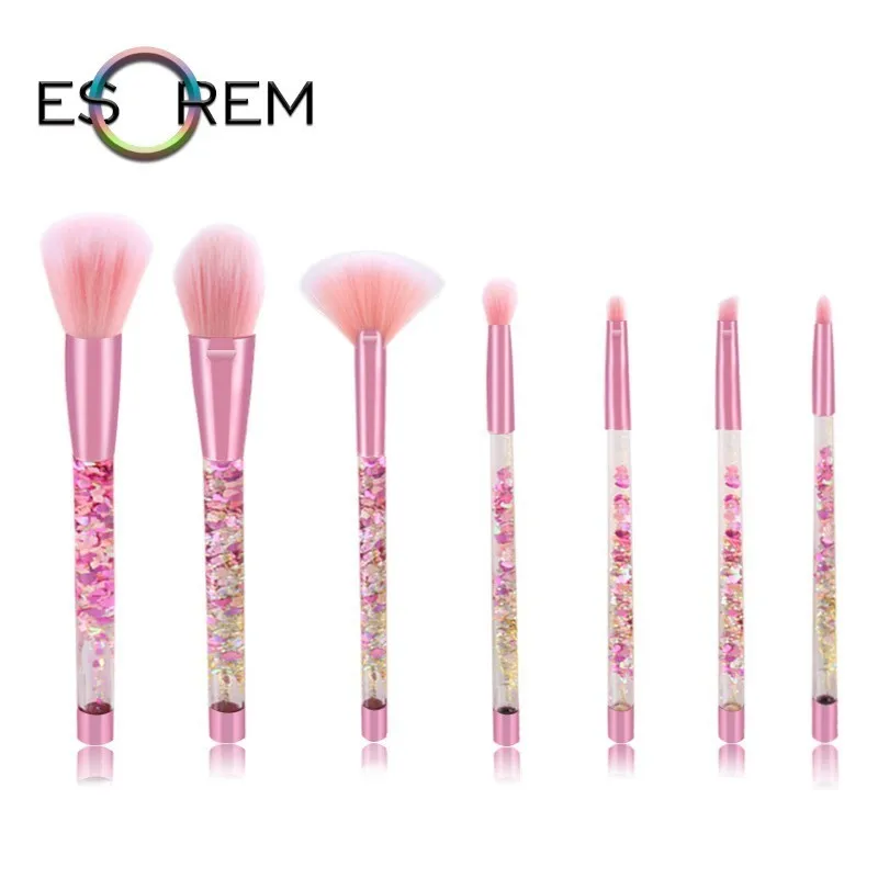 

ESOREM 7pcs Fluid Flash Powder Makeup Brushes Set With Transparent Bag Gorgeous Handle Make Up Brush Eyeshadow Flat Blending