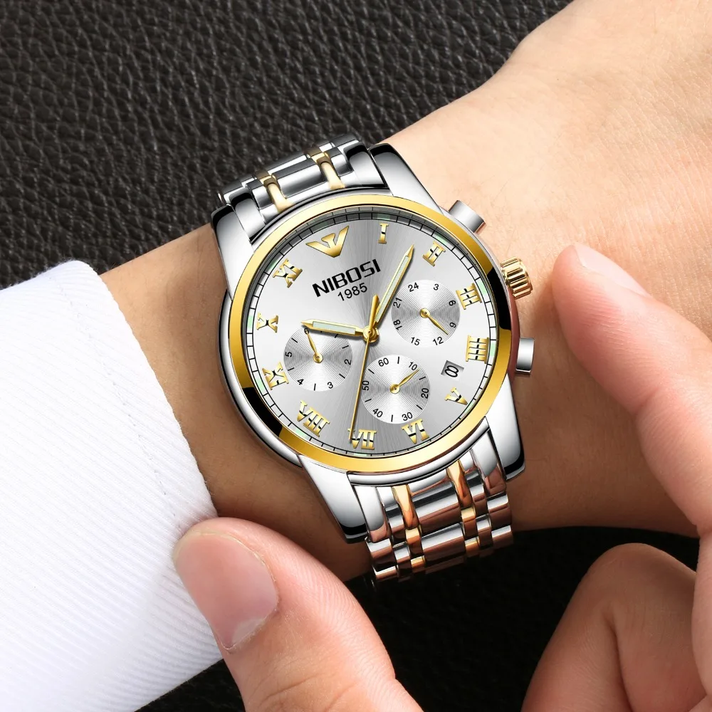 NIBOSI Relojes Hombre мужские часы Топ бренд класса люкс полностью стальные бизнес Кварцевые часы мужские военные спортивные водонепроницаемые часы