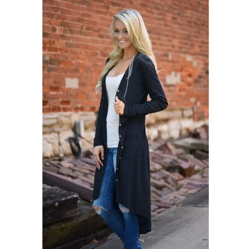 New Fashion Autumn Medium-long Women's Cardigan 2017 Sweater female Vintage elegant pocket Knitted Outerwear Cape Tops JY14