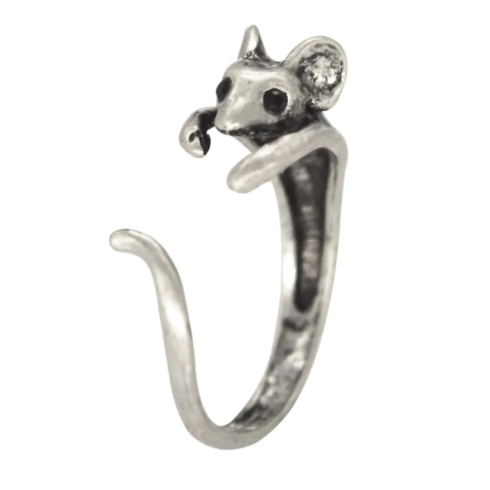 Kinitial, шикарное Винтажное кольцо на палец с мышкой для женщин, детей, девочек, античное серебряное бронзовое кольцо с милой крысой, ювелирные изделия, вечерние, подарок