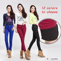 2018 осень зима джинсы для женщин для Узкие стиль карандаш теплые много цветные джинсы плюс кашемир