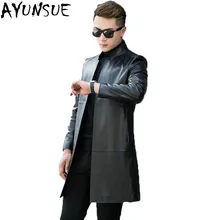 AYUNSUE осень зима натуральная кожа куртка мужская длинная тонкая натуральная овчина кожаные куртки Мужская ветровка размера плюс 4XL LX1941