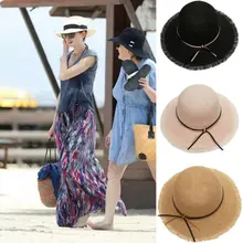 Популярная летняя широкополая соломенная шляпа Для женщин Дамы Широкий пляжный навес шляпа Зонт складывающаяся Кепка