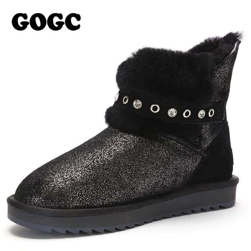 GOGC сапоги женские женский обувь зимный 2019 Блестящие ботильоны из натуральной