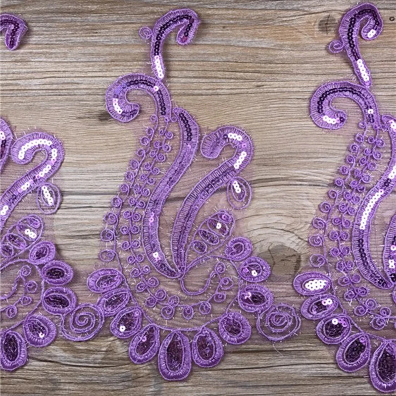 9Yards Purple Glitter Cording Lace Applique Sequins Fabric Thread