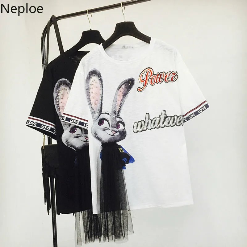Женская футболка с коротким рукавом и круглым вырезом Neploe Harajuku буквенным принтом
