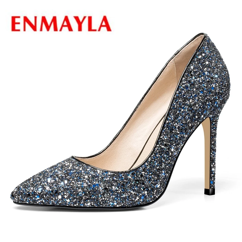 

ENMAYLA Genuine Leather Pointed Toe Casual Slip-On Thin Heels High Heels Women Shoes Size34-39 ZYL2150