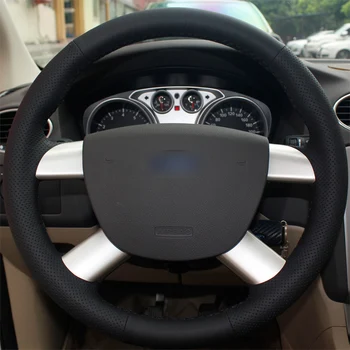 

For Ford Kuga 2008-2011 Focus 2 2005-2011Black Leather Hand-stitched Car Steering Wheel Cover