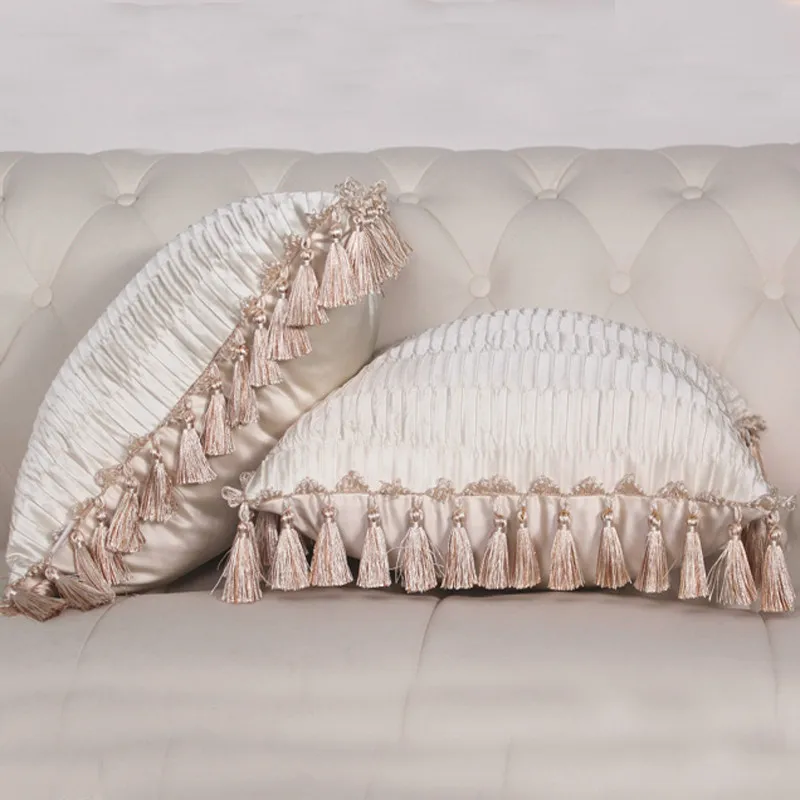 Бежевый морщины наволочка с кистями роскошные Твердые высокой точности ткань Чехлы для подушек гостиной спальни диван автомобиля буфера свадьбы