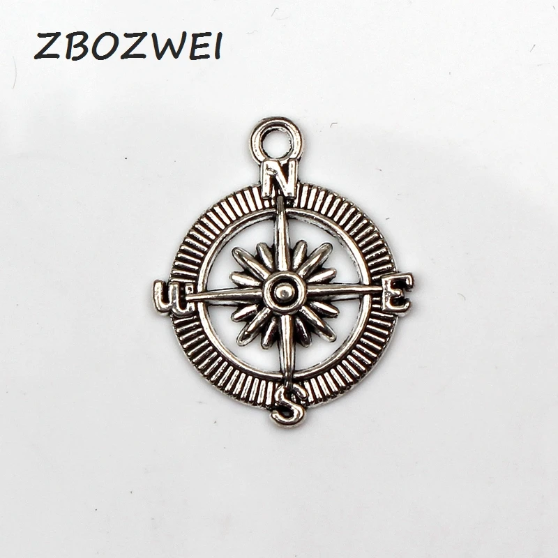 

8pcs Charms compass 24mm Antique Tibetan Silver Pendant Accessories DIY Vintage bracelet Necklace Handmade