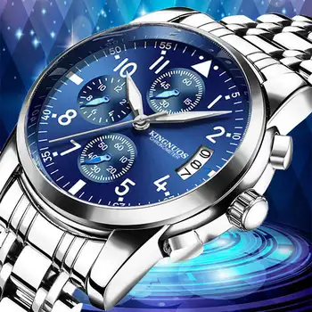 

KINGNUOS Black Quartz Watch Top Brand Luxury Men Watches Fashion Man Wristwatches Stainless Steel Calendar Relogio Masculino D