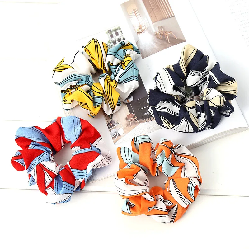 Classical Women Summer Elastic Hair Accessories Female Hair Tie Scrunchie Ponytail Hair Holder Rope Chiffon Student Headwear fruit flower print scrunchies women elastic hair rubber bands accessories for girls tie hair ring rope headdress ponytail holder