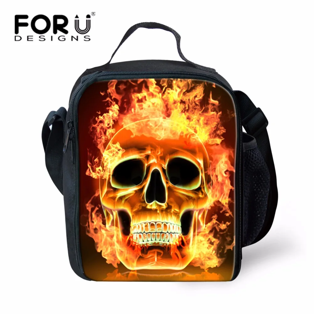 FORUDESIGNS Classic Punk Skull Lunch Bag for Men Cool Thermal Food Bag Insulated Lunchbox for Boys Children Lancheira Picnic Bag boys-lunch-bag