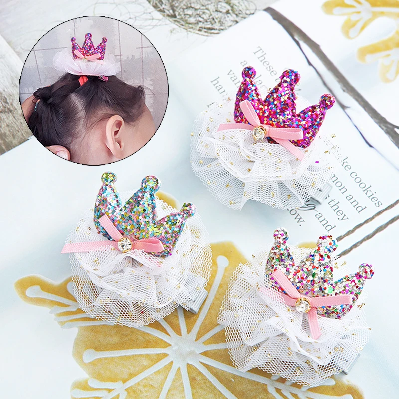 

1PC Retro Cute Girls Crown Princess Hair Clip Lace Pearl Shiny Star Headband Hairpins Hair Accessories Hair Bows Flower Gifts