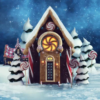 

Laeacco Fairytale Winter Snow House Lollipop Candy Pine Baby Cartoon Photo Backgrounds Photography Backdrops For Photo Studio