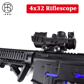 preço 4x32 Fibra Ótica De Caça Visão Âmbito Tático Militar Sniper Reticle RifleScope 20mm Uso Ferroviário