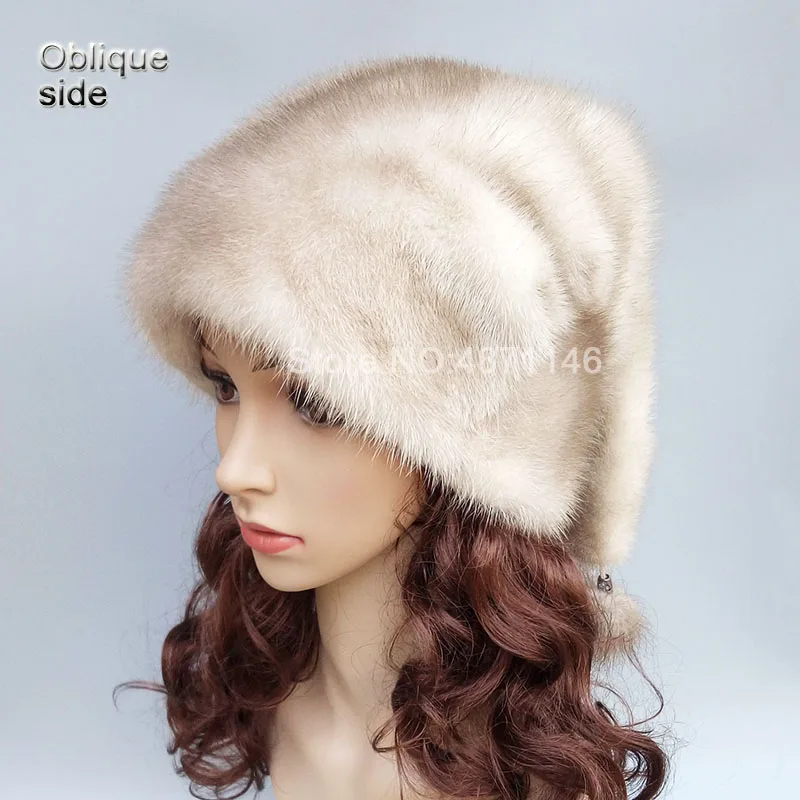 Новая осенне-зимняя женская меховая шапка из натуральной норки, благородный теплый рождественский подарок, натуральный мех норки, шапки с помпоном, шапка Skullies Beanies