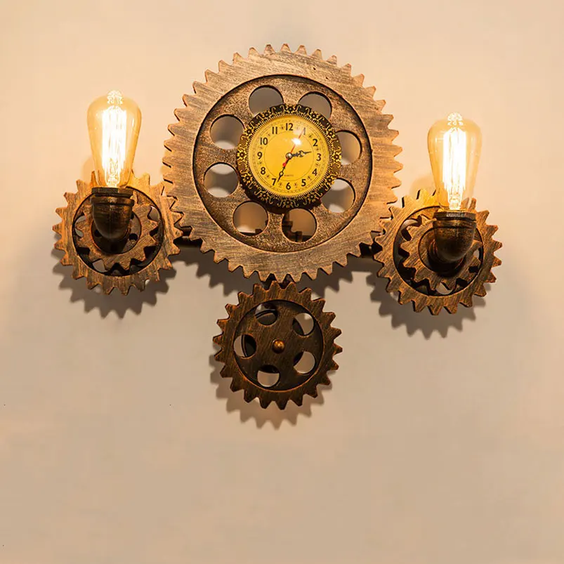 

Retro Loft wall lamp industry wind art gear wheel light E27 wall sconce restaurant living room bedroom office bar cafe light