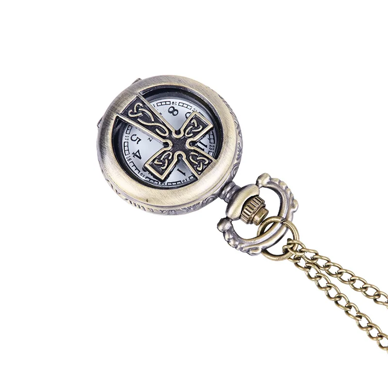 6064   Religious Antique Cross Image Pocket Watch With Quartz Watch Retro Design Perspective Casual Men And Women Pocket Watch