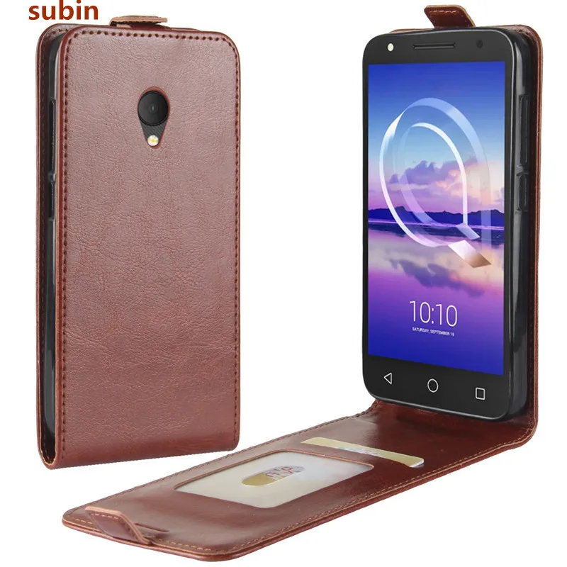 Alcatel U5 4G Case Retro Crazy Horse PU Leather Vertical Flip Phone