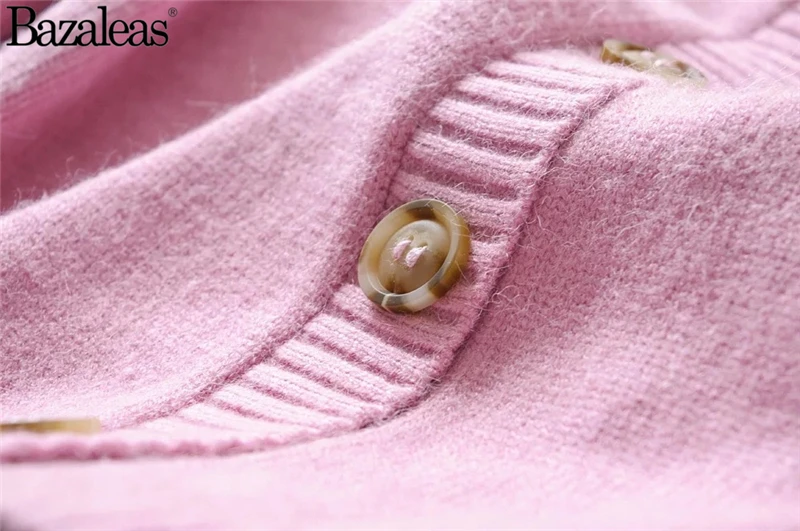 Bazaleas розовый женский кардиган с вырезами, винтажный Женский вязаный свитер на пуговицах, модный базовый Повседневный свитер