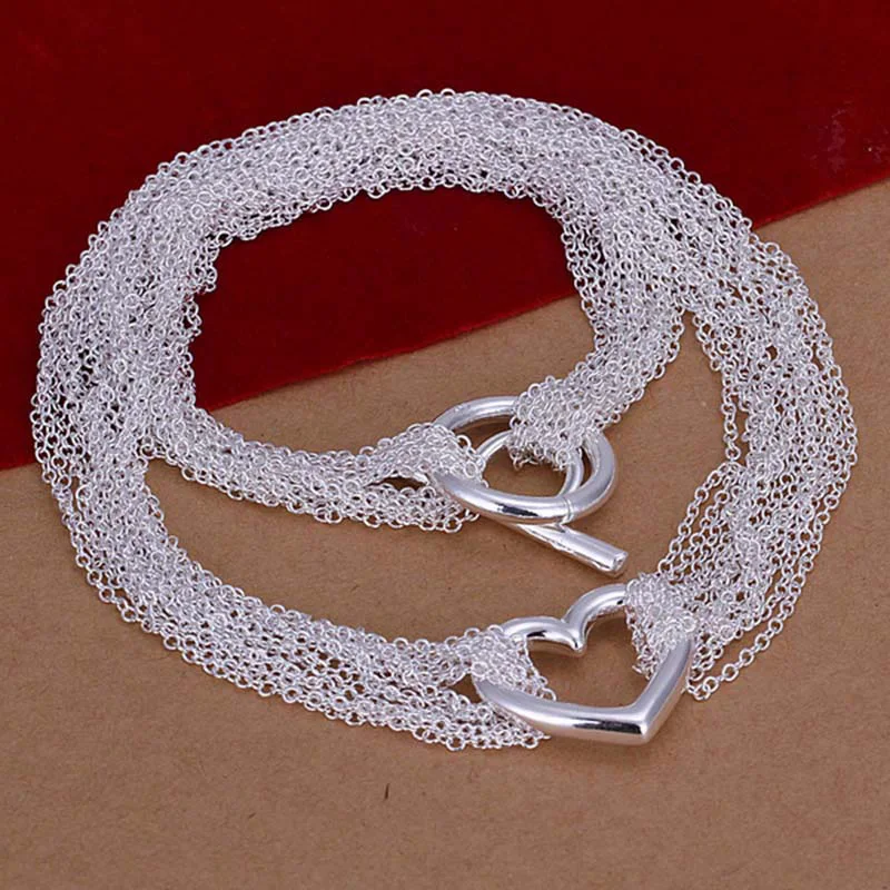 18 inch silver jewelry heart chain necklace 925 sterling silver jewelry