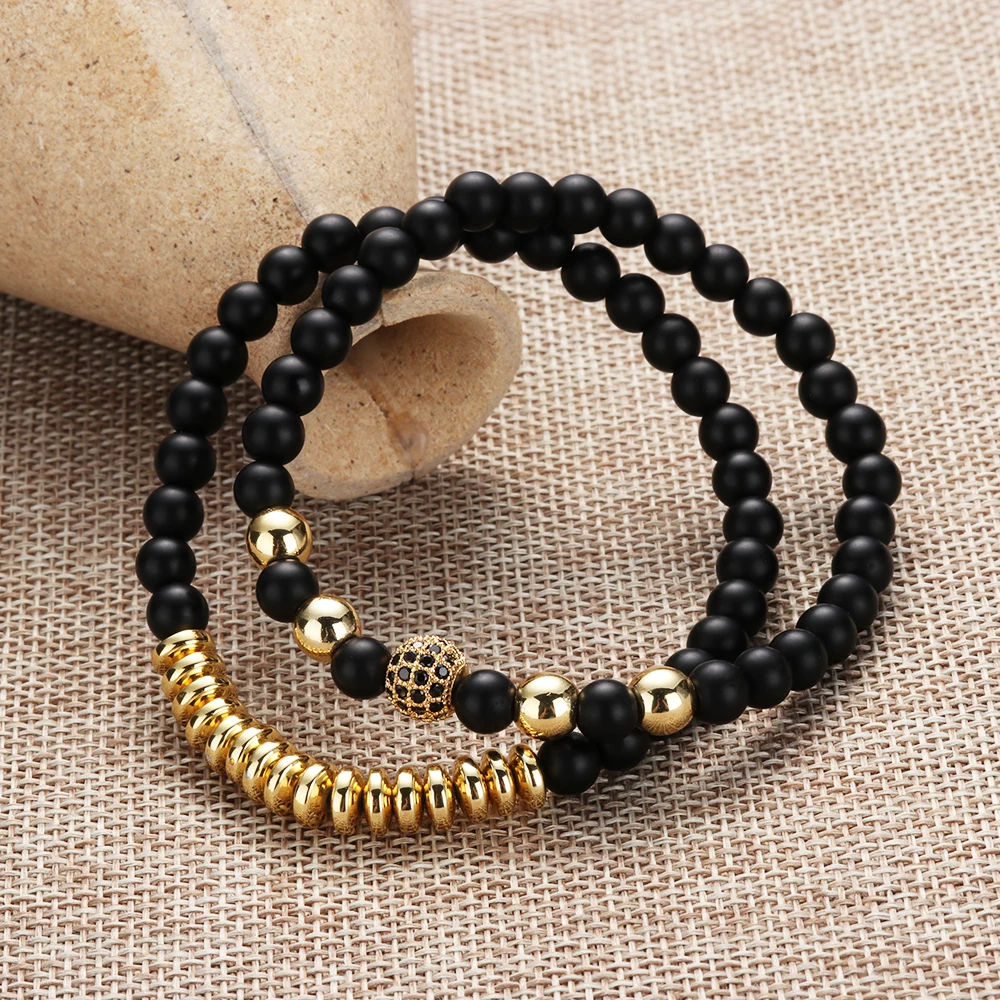 2 шт./компл. унисекс натуральный камень Лава рок браслет Матовый Черный бисером медные браслеты Шарм Браслеты Ручной Работы Пары ювелирных изделий