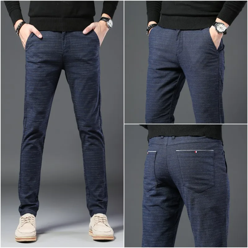 

2019 spring and summer men's British plaid micro-elastic comfortable casual pants business casual slim straight small trousers