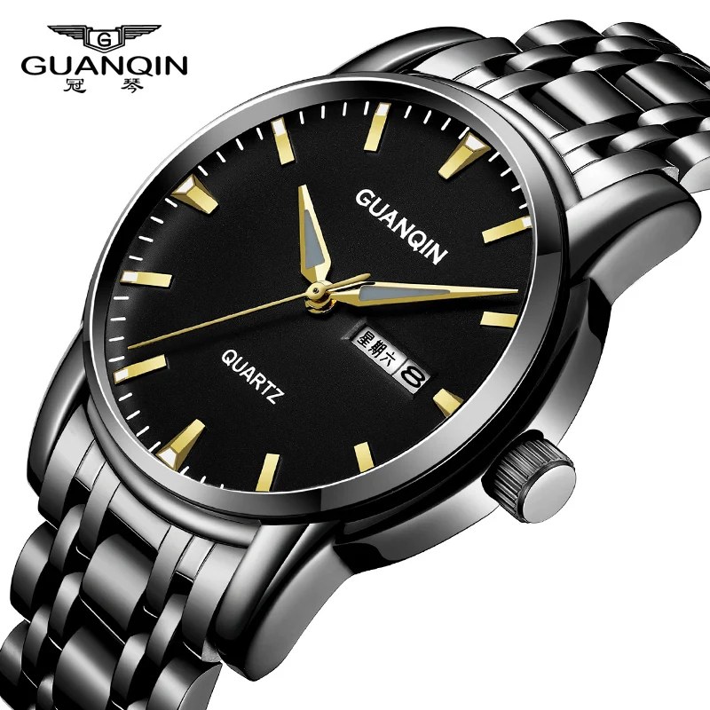 

2018 New GUANQIN Luxury Brand Men Quartz Watch Gold Stainless Steel Wristwatch Bussiness Mens Fashion Clock relogio masculino
