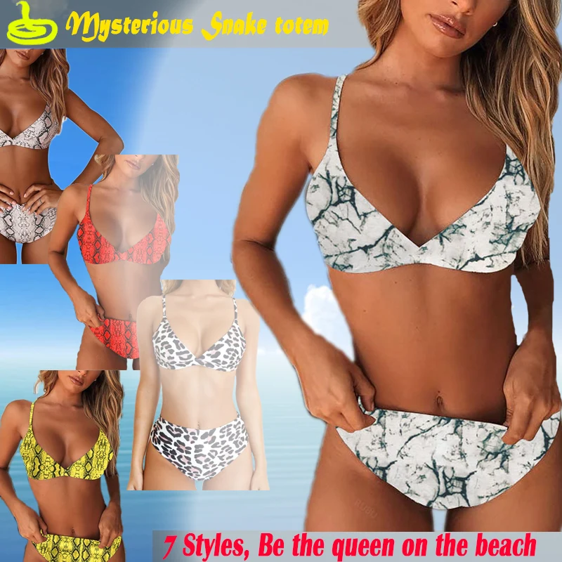 

Sexy Snake Totem Thong Push Up Bikinis Set 2019 Women Halter Brazilian Leopard Print Micro Swimsuit Bathing Suit Girls Swimwear