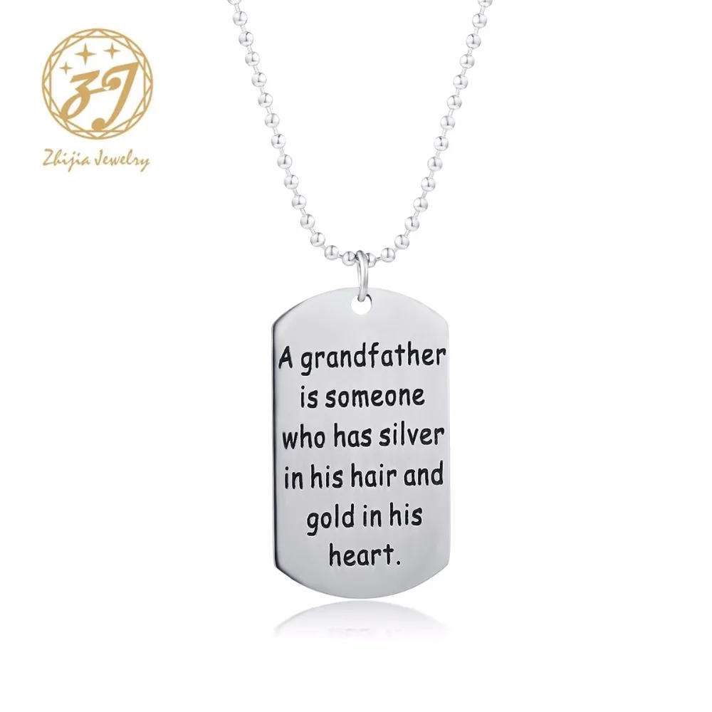 

Stainless Steel Charm Necklace Tag letter " Grandfather is Someone Who Has Silver in His Hair and Gold in His Heart"Father's Day