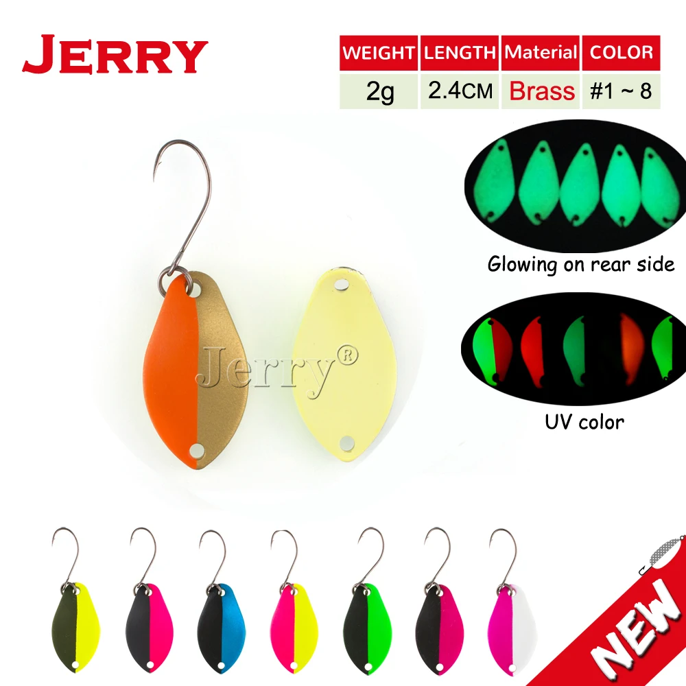 Jerry 2 г рыболовные ложки светящиеся области и озеро форель латунные цветы УФ Цвета
