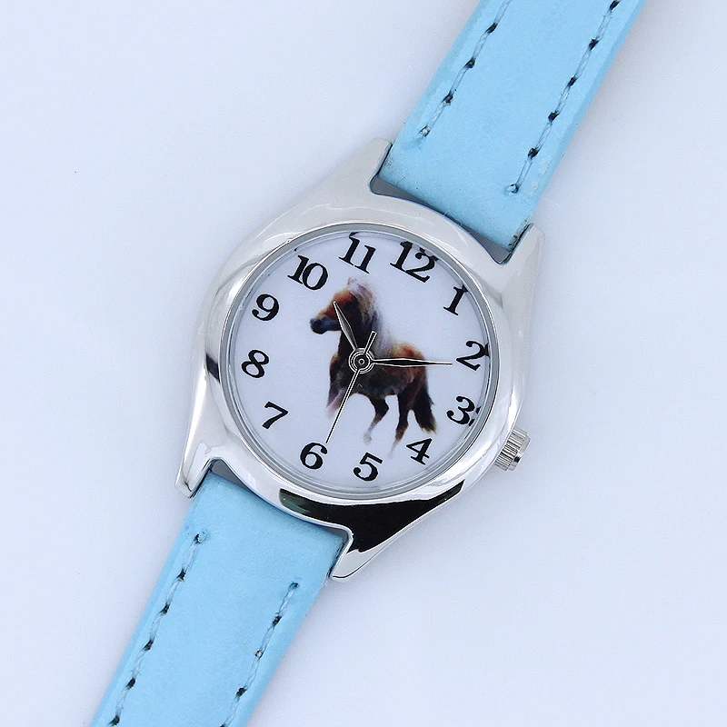 

Brand New 1pcs Blue Black Leather Cute Lovely Girl Boy Children's Gift Horse Quartz Student Kids Animal Wristwatch U11