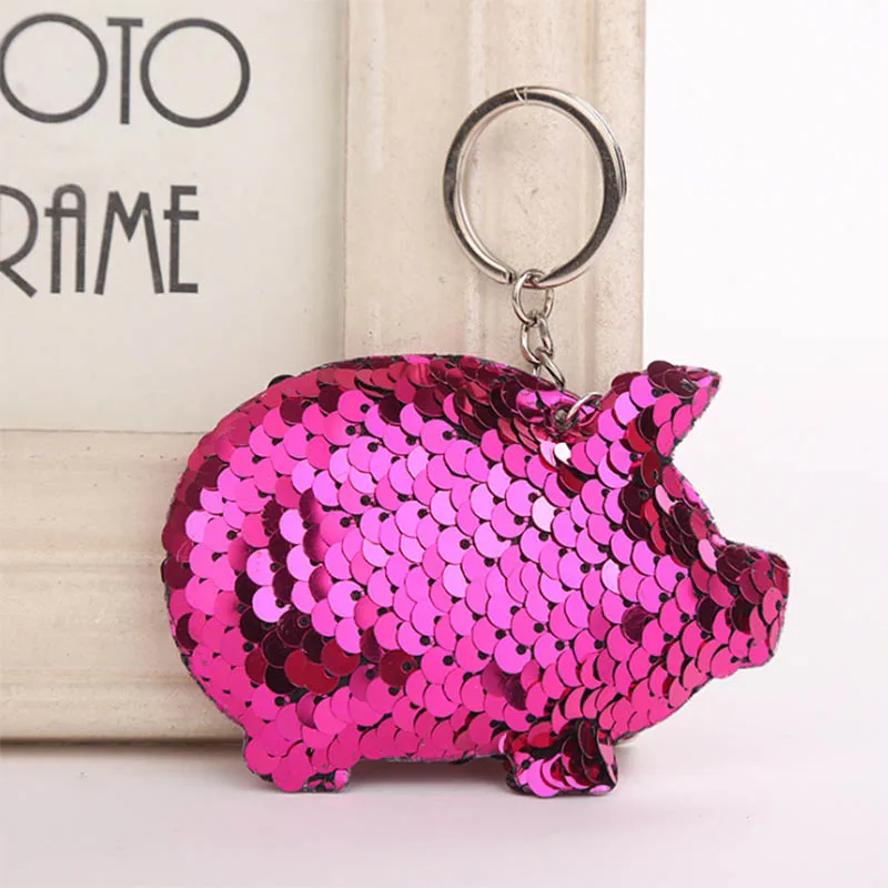 

Cute Chaveiro Pig Keychain Glitter Pompom Sequins Key Chain Gifts For Women Man Llaveros Mujer Car Bag Accessories Key Ring