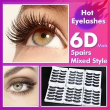 Новинка, 7 видов стилей, 6D, 5 пар, накладные ресницы из меха норки, натуральные, толстые, длинные ресницы для макияжа, инструменты для наращивания