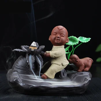 

The Little Boy Backflow Incense Burner Lotus Flower Ceramic Censer Smoke Waterfall Incense Cones Holder Use In Home Teahouse