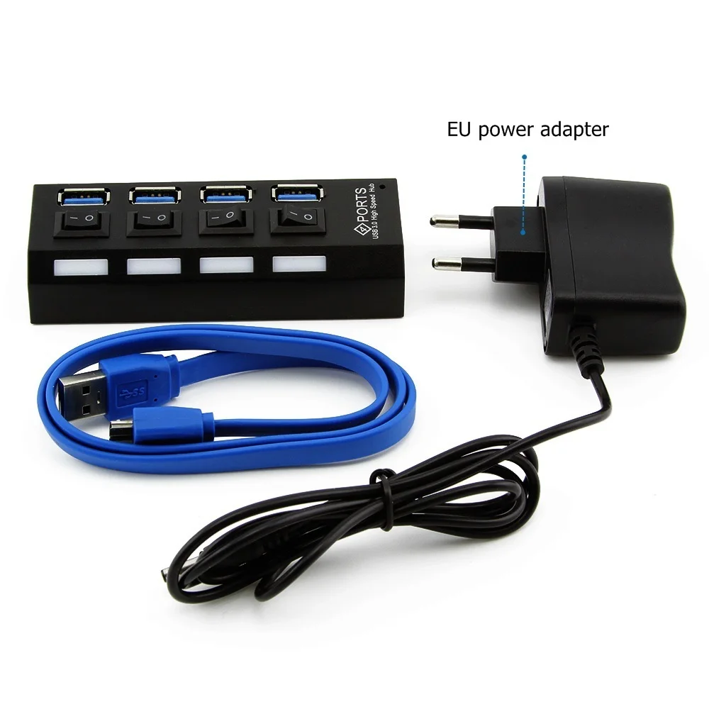 USB 3.0 HUB 4 Ports Splitter With LED ON/OFF Switch