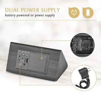 

Economical Digital Alarm Clock Wooden LED Display Desk Dual Power Supply Temperature Humidity Detect ds99