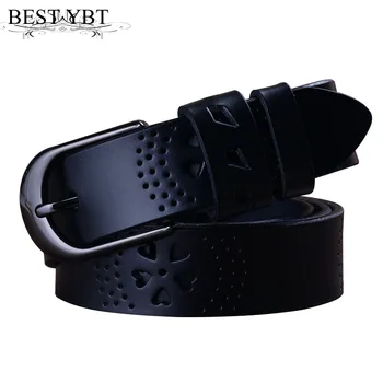 

Best YBT Women leather belt black Alloy pin buckle belt High quality luxury design Openwork fashhion casual Women belt