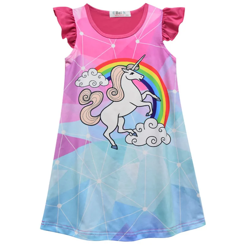 

2019 Summer Children's Clothing Cute Girl Cartoon Rainbow Unicorn Nightgowns Kids Short-sleeved Nightdress
