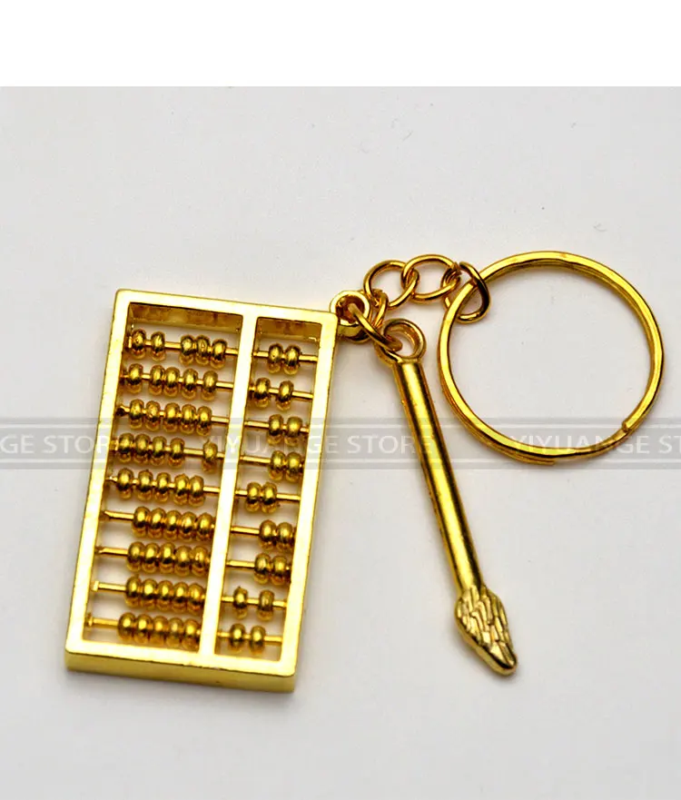 Lucky Fengshui Pendant Gold plated Abacus Bead Metal Keychain