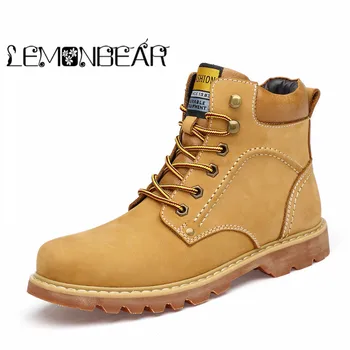 

Cow Leather Men Boots Autumn Winter Ankle Boot Men's Snow Shoe Work Plus Size 37-48 Waterproof Military Boots Combat Boot Warm