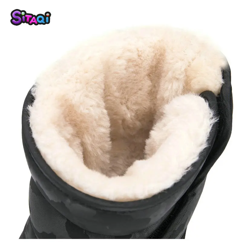 Black Camouflage snow boots thick warm fur full size from small to big waterproof soft upper no-slip sole girl boy shoe free