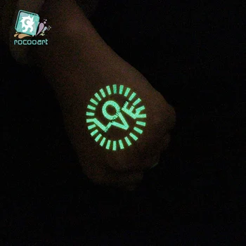 Rocooart – autocollant de tatouage temporaire étanche, faux tatouage lumineux, signe de main, qui brille dans la nuit