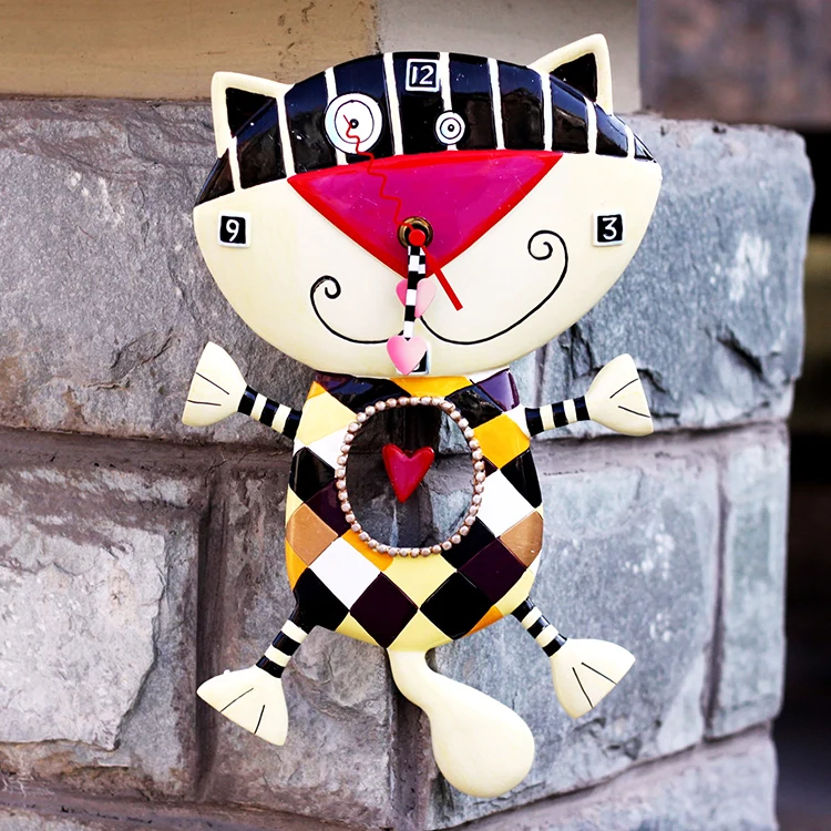Cat child room wall clock resin home clocks cartoon wall clock