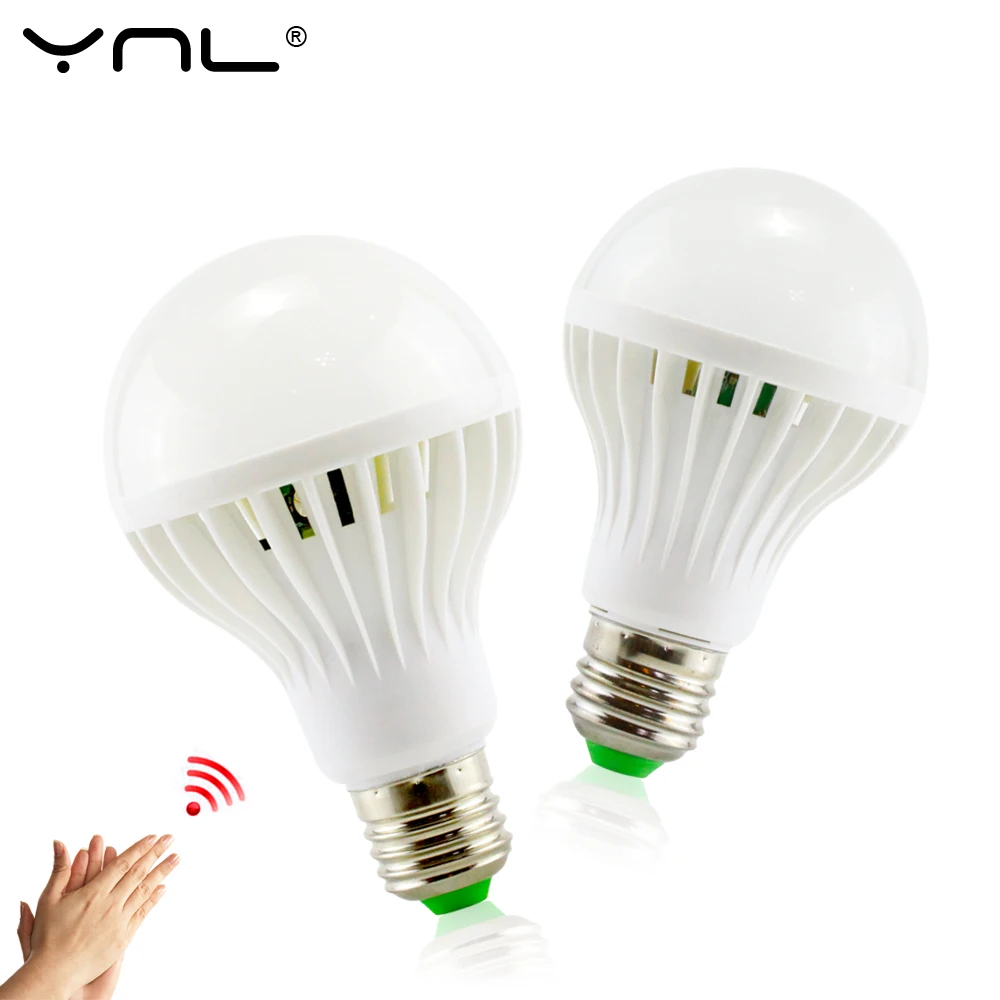 YNL Голосовая Индукционная лампа, светодиодный умный звуковой датчик, светильник E27 3 Вт 5 Вт 7 Вт 9 Вт 12 Вт, светодиодный светильник, белая Автомобильная инфракрасная лампа